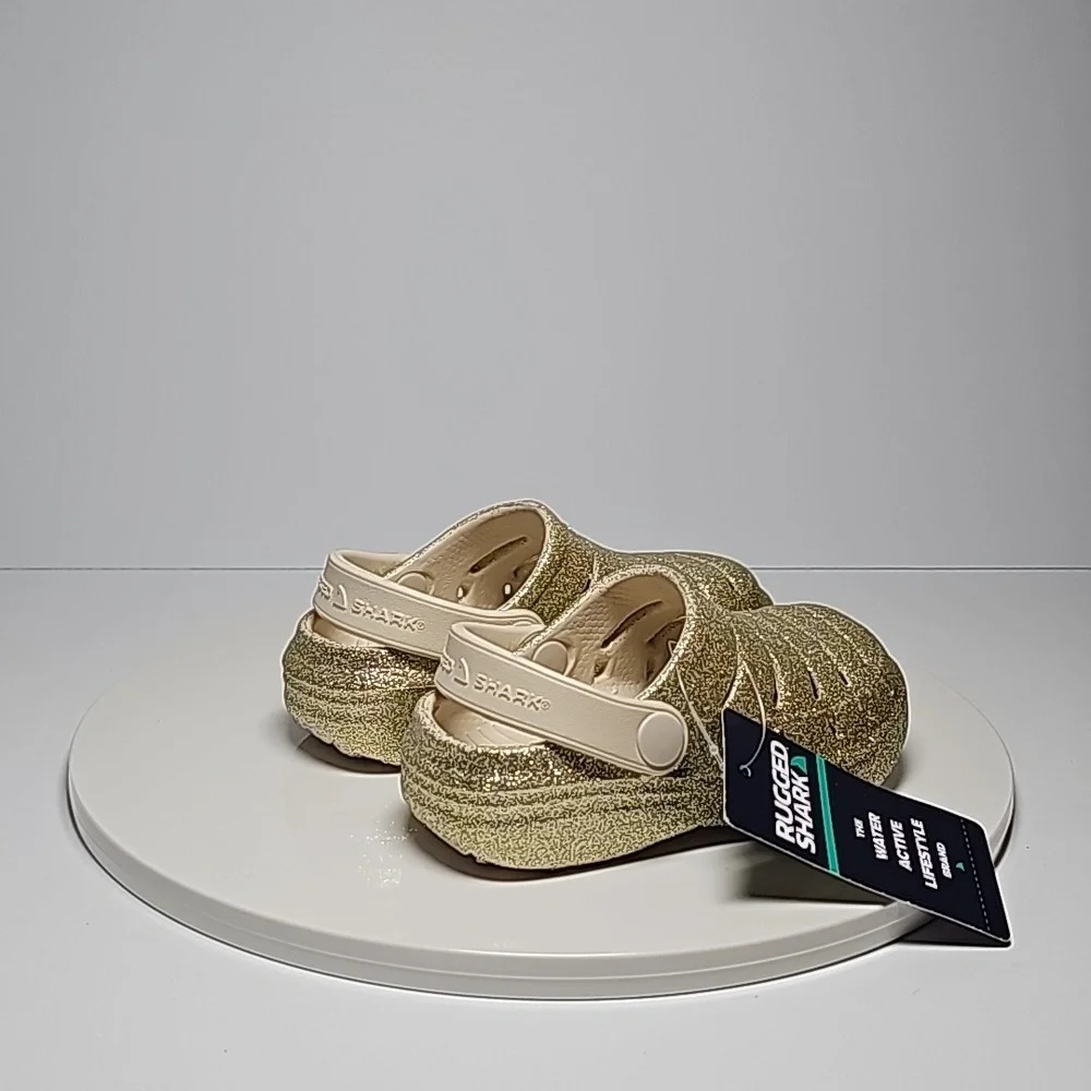 Rugged Shark Eva Clog Sandal Shoes Washable Floatable Glitter Gold Toddler 7